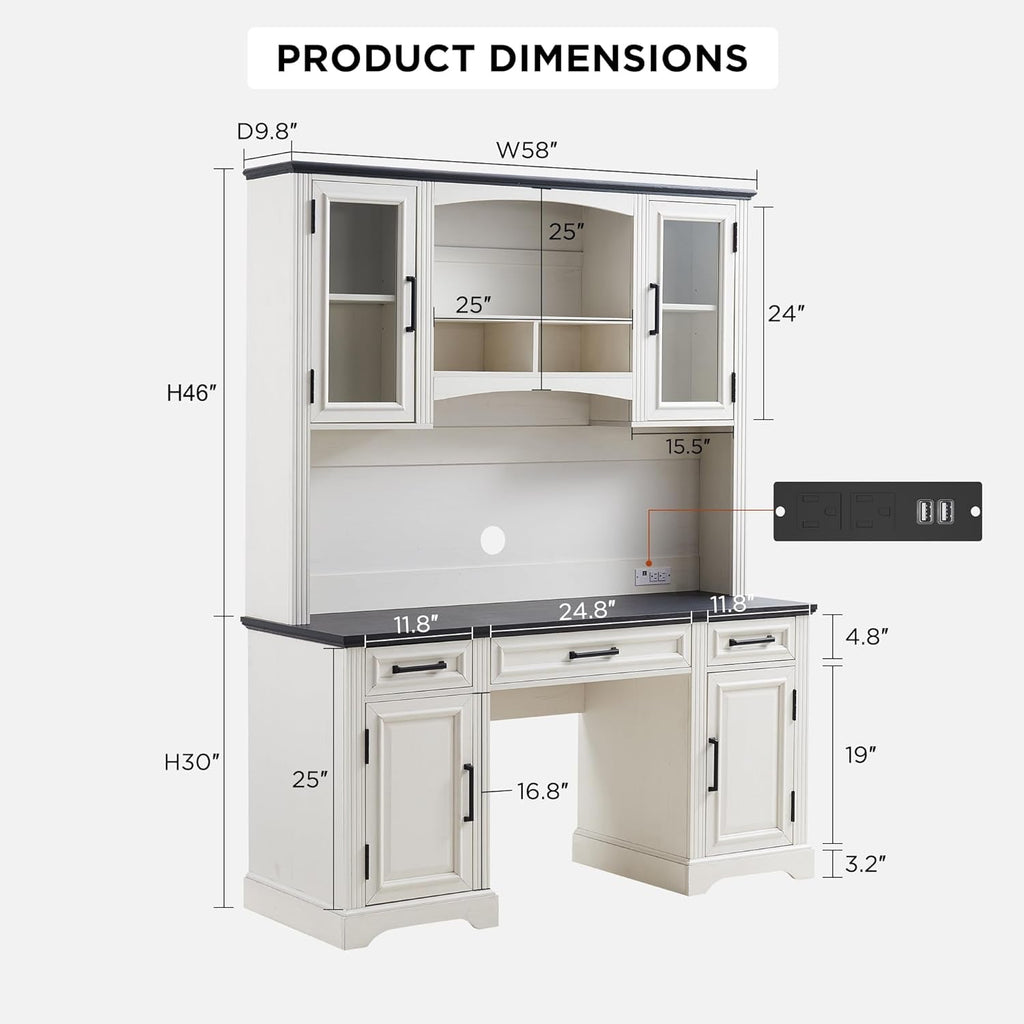 Farmhouse 76 Inch White Industrial Grade Desk Hutch