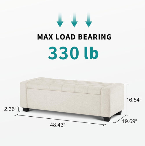 48 Inch Storage Unit Ottoman Bench Upholstered Beige