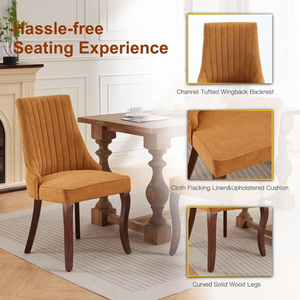 Yellow Linen Dining Chairs Set Of 4 Channel Tufted