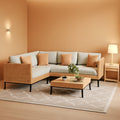 110 Inch Large 7 Piece Wicker Outdoor Patio Set Beige Cushions