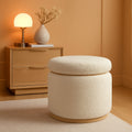 Cream Sherpa Deluxe Storage Ottoman Solidwood Base