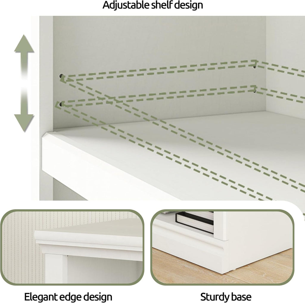 White Double Wide Bookshelf 64 Inch 2 Tier Storage Unit
