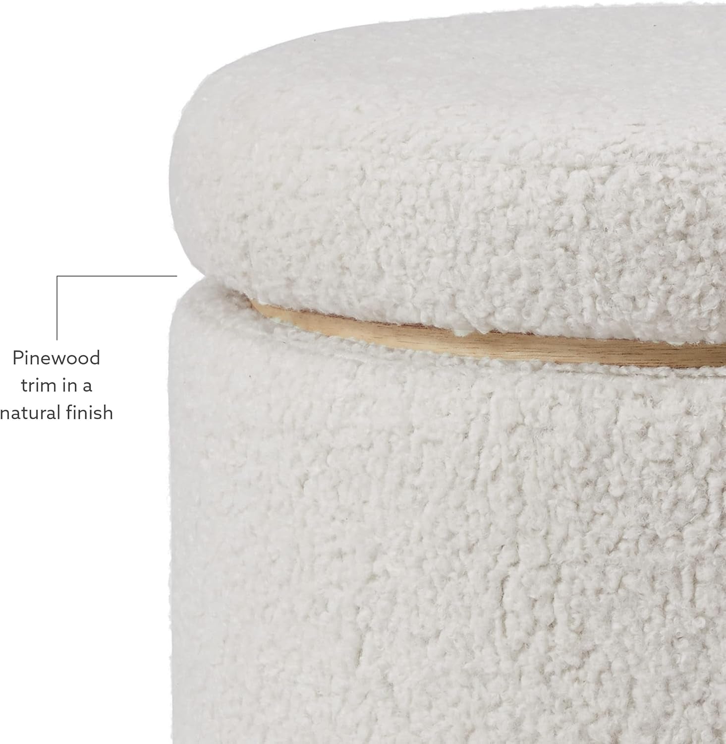 Cream Sherpa Deluxe Storage Ottoman Solidwood Base