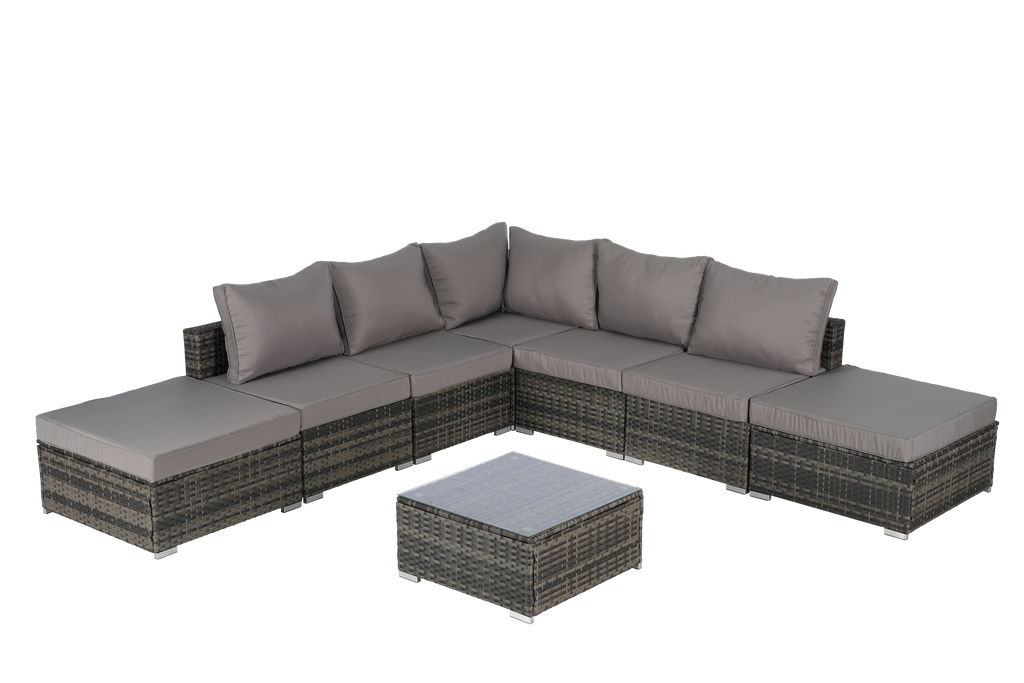 8 Pieces Outdoor Patio Sectional Sofa Couch with Washable Cushions & Glass Coffee Table