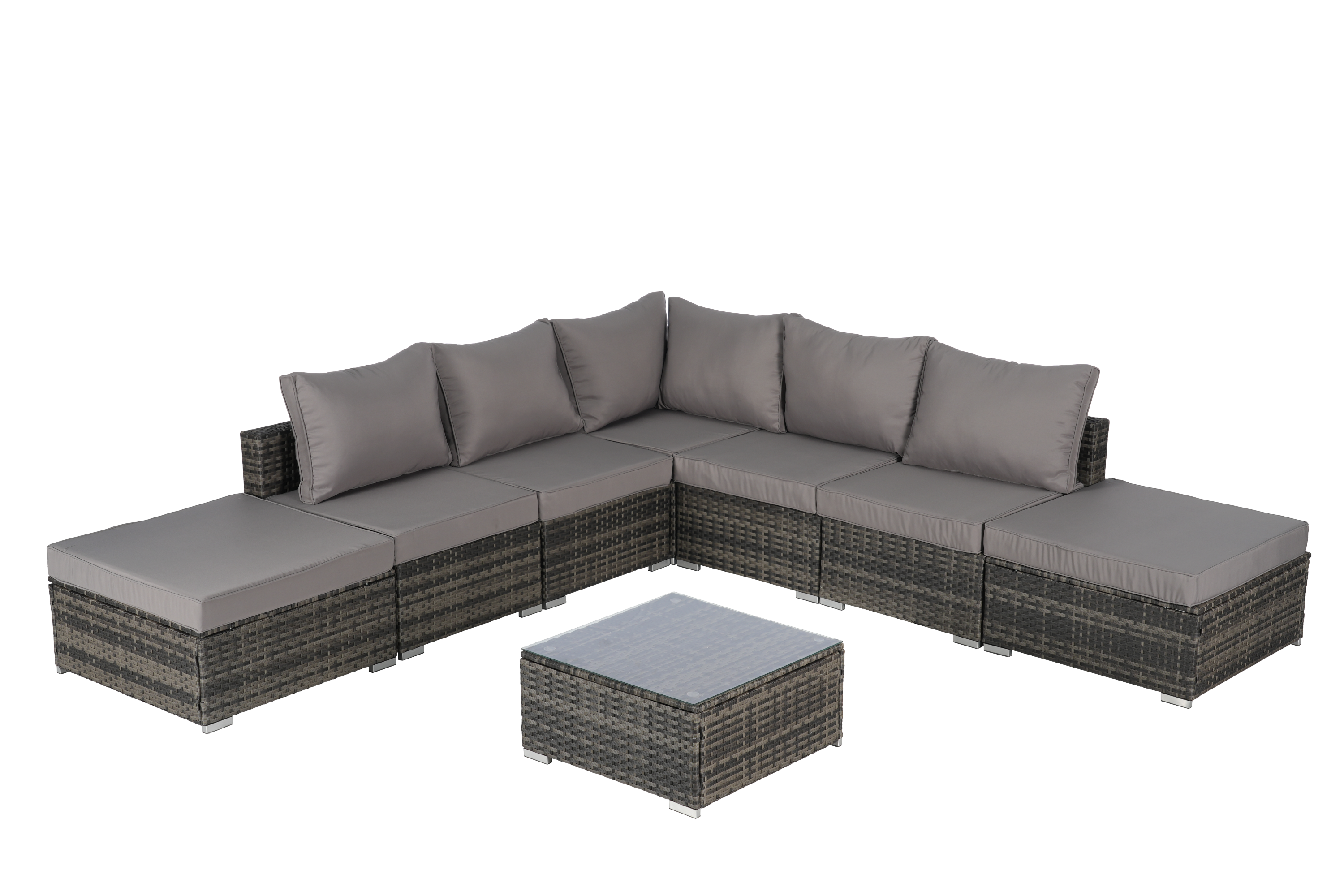 8 Pieces Outdoor Patio Sectional Sofa Couch with Washable Cushions & Glass Coffee Table