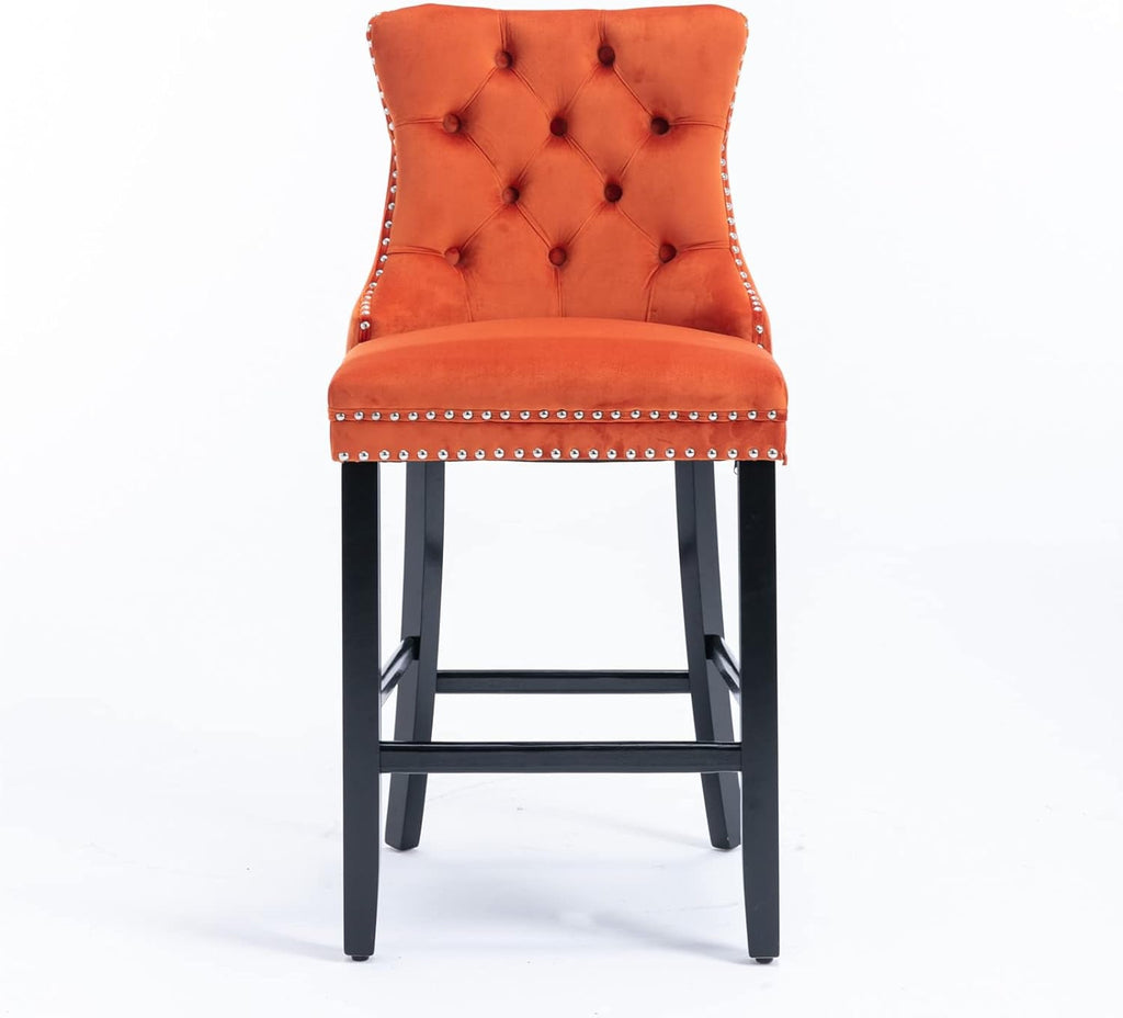 Wingback Velvet Bar Stools Set Of Two Orange Counter Height
