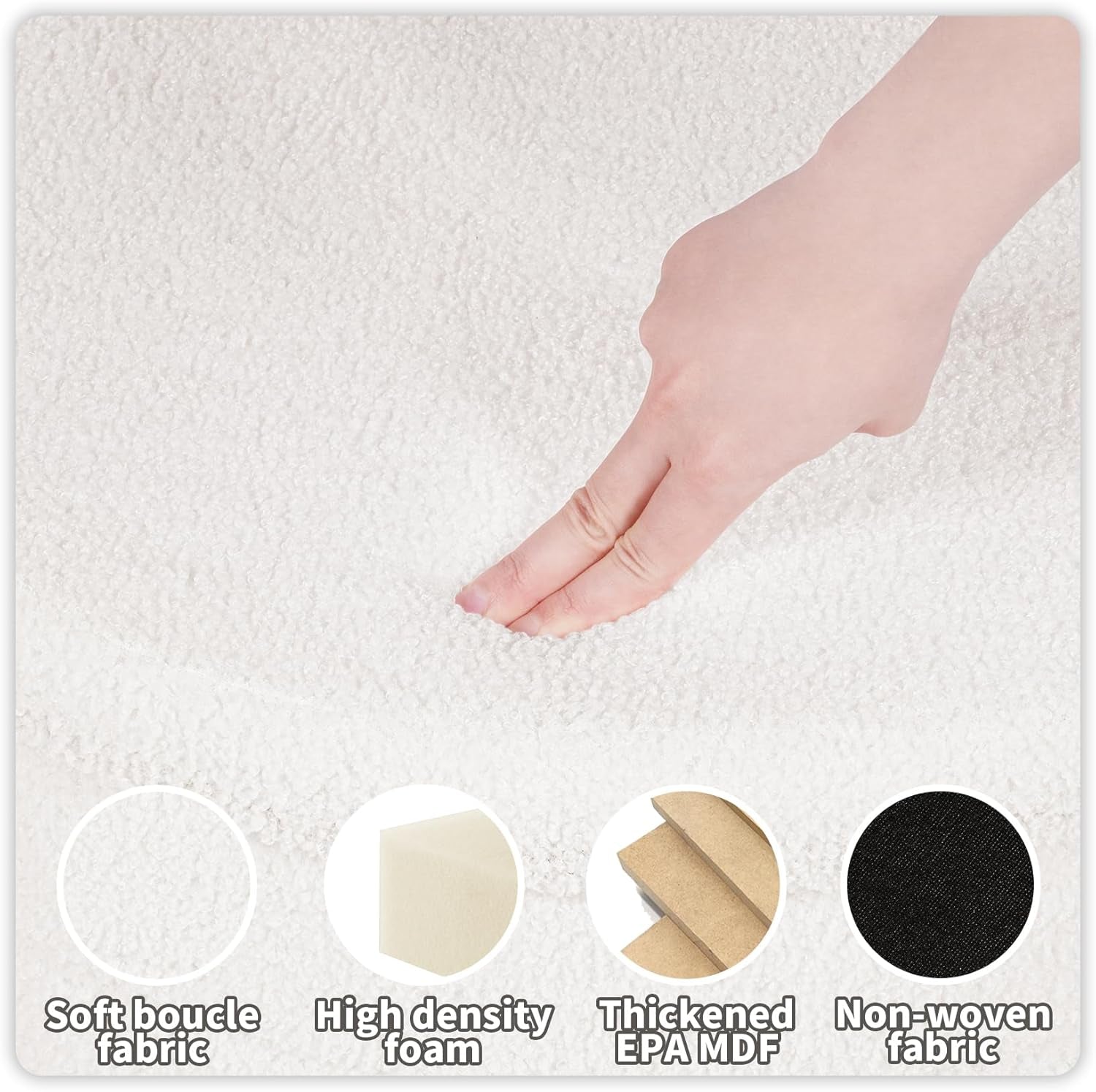 Rounded White Luxurious Boucle Storage Ottoman Lid