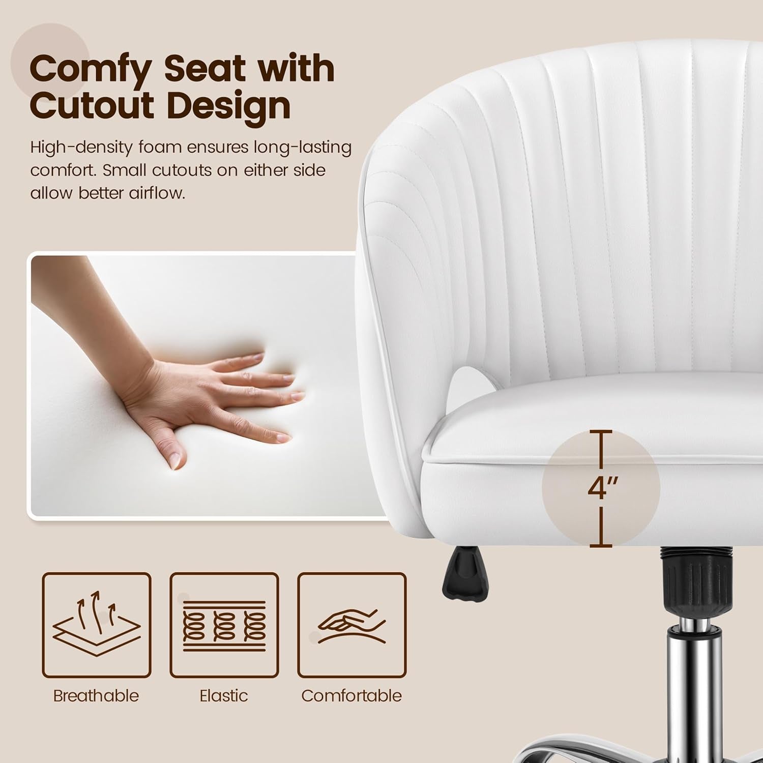 White Tufted Barrel Back Office Chair With Swivel Base