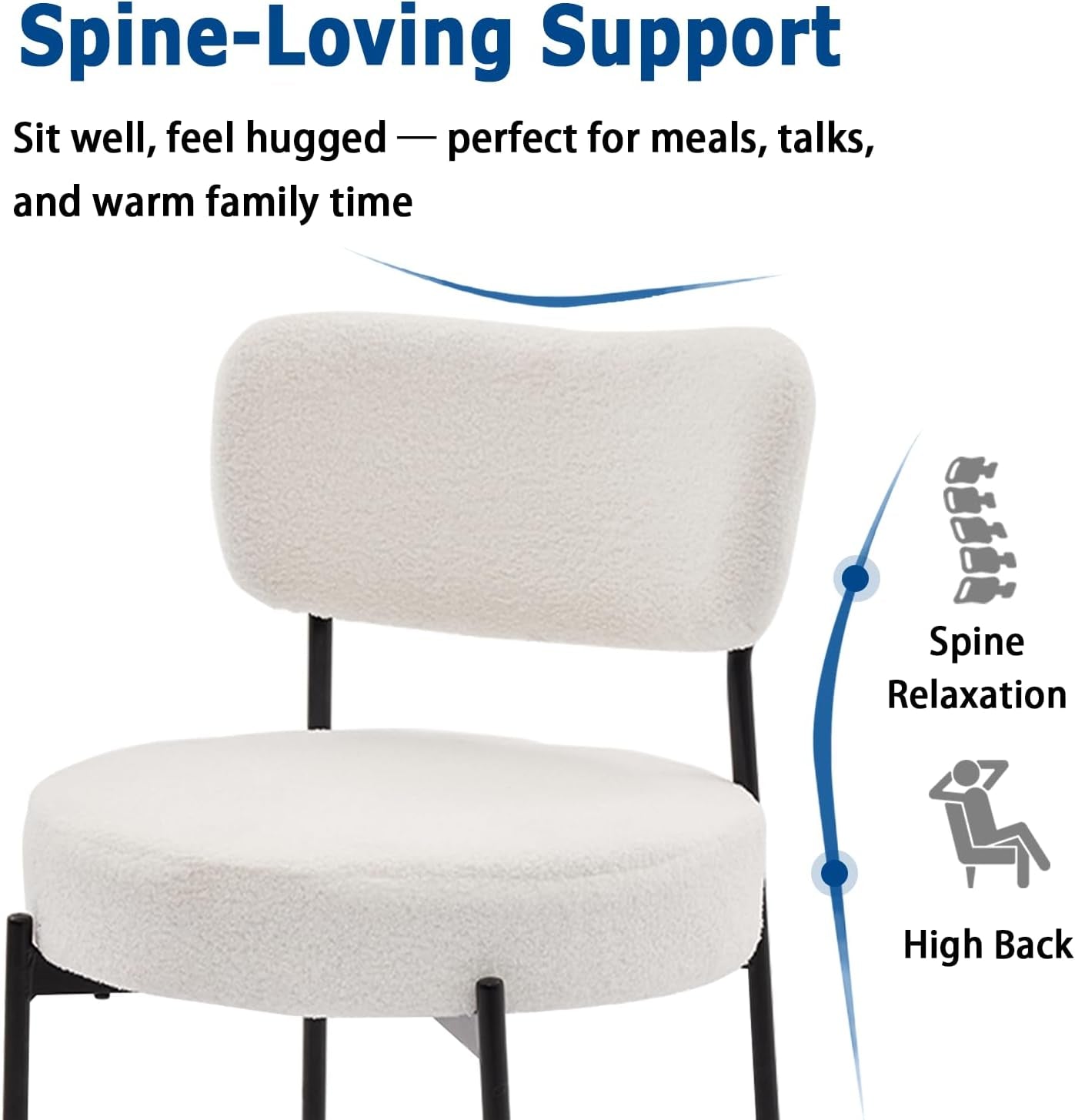 White Boucle Upholstered Dining Chairs With Cushions
