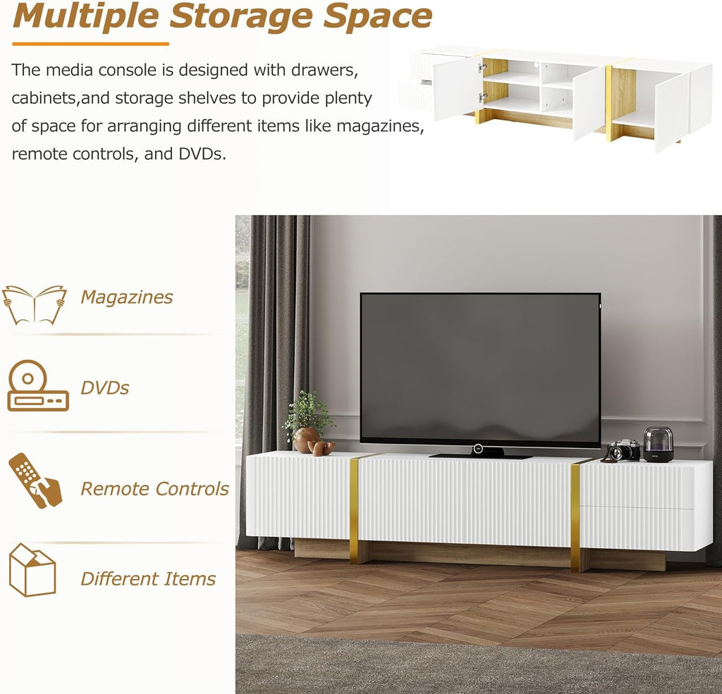 White TV Stand 80 Inch For Living Room Entertainment Center