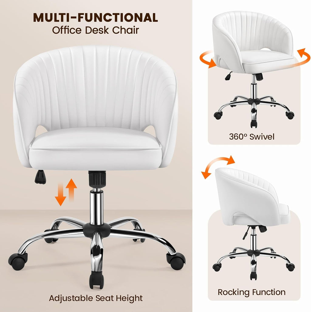 White Tufted Barrel Back Office Chair With Swivel Base