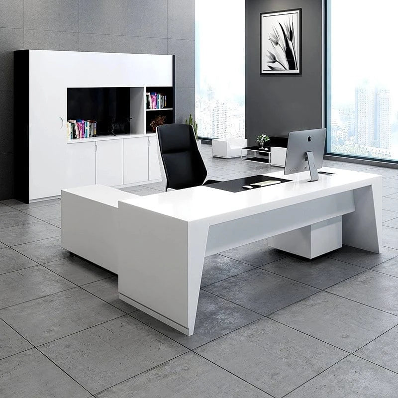 Newton · White Executive Desk w/ Mobile Storage