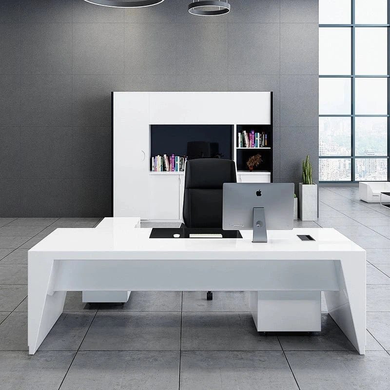 Newton · White Executive Desk w/ Mobile Storage