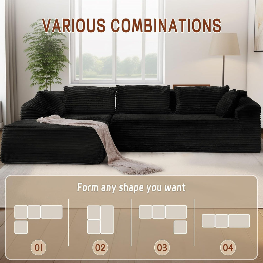 108 Inch L Shape Modular Sectional Sofa Corduroy Fabric For Living Room Comfort Everyday