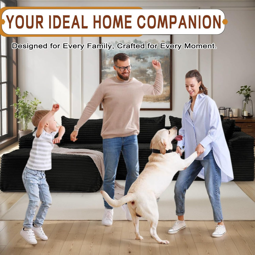 108 Inch L Shape Modular Sectional Sofa Corduroy Fabric For Living Room Comfort Everyday