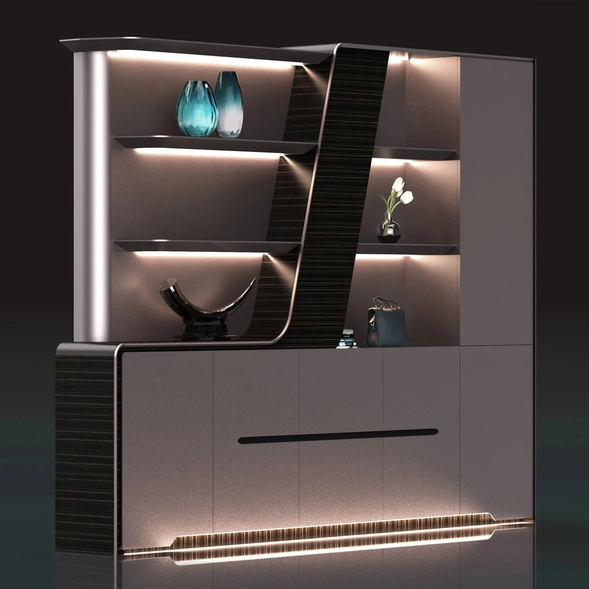 Velor · Modern Office Shelves w/ Lighting & Storage